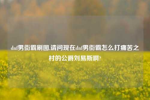dnf男街霸刷图,请问现在dnf男街霸怎么打痛苦之村的公爵刘易斯啊?